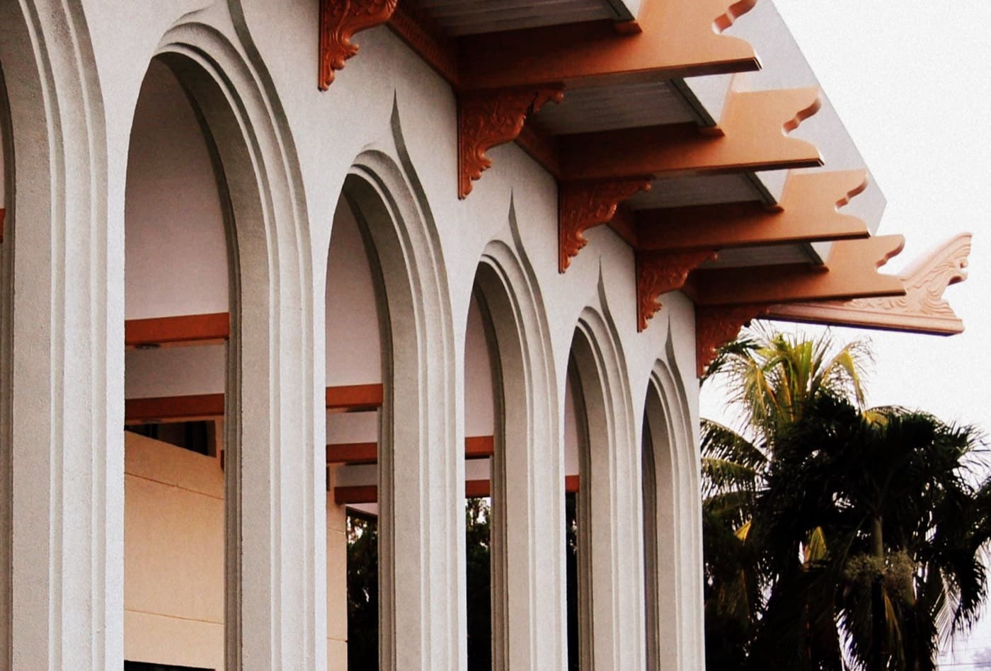 The facade of the ARMM Regional Center in Cotabato City, its concrete screen cut in Islamic geometric pattern.